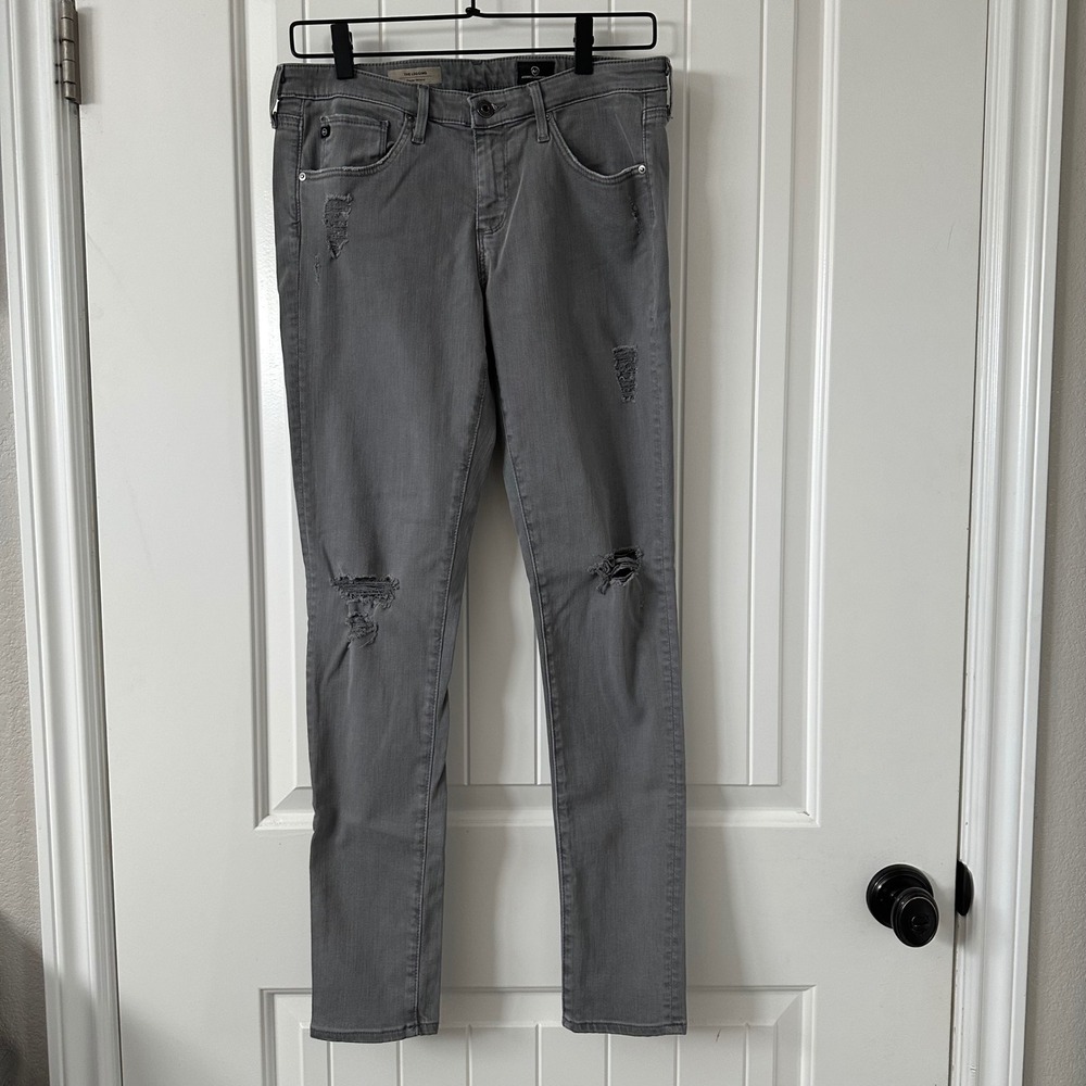 AG Adriano Goldschmied‎ Legging Super Skinny Gray Distressed Low Rise Jeans 29R